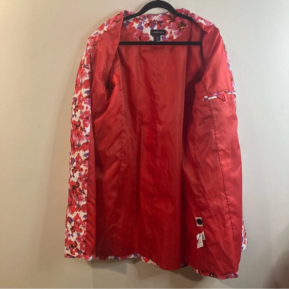 LANDS’ END Sz L Floral Buttoned Pockets Lined Knee  Length Raincoat Trenchcoat - Picture 11 of 14
